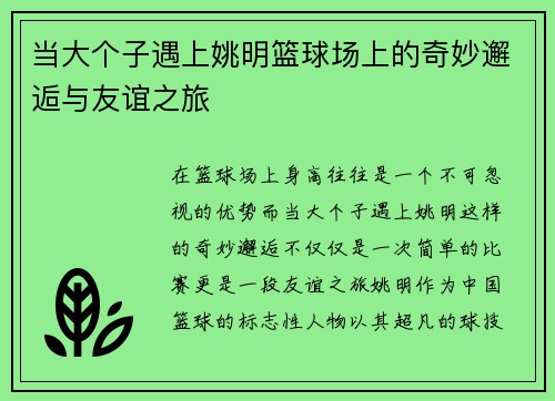 当大个子遇上姚明篮球场上的奇妙邂逅与友谊之旅